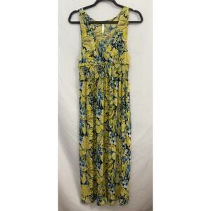 Paradise Contour Maxi Dress Yellow Floral Tropical Stretchy‎ Womens Size S